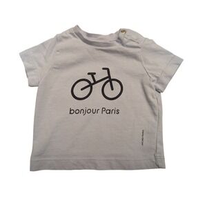 Jacadi Paris Baby Blue Bicycle Bonjour Paris Short Sleeve T Shirt 6M Cotton